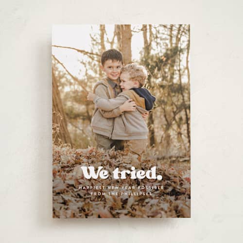This is a snowy night new year photo cards with standard by Itsy Belle Studio called we tried. printing on recycled smooth signature in standard