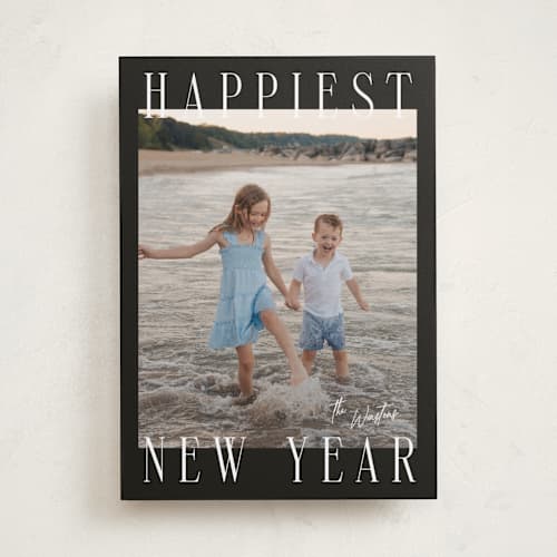 This is a midnight new year photo cards with standard by Ekko Studio called headlines printing on recycled smooth signature in standard