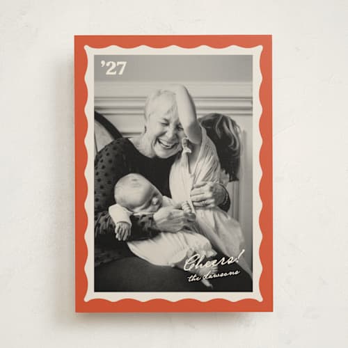 This is a hibiscus new year photo cards with standard by Creo Study called squiggle frame printing on recycled smooth signature in standard