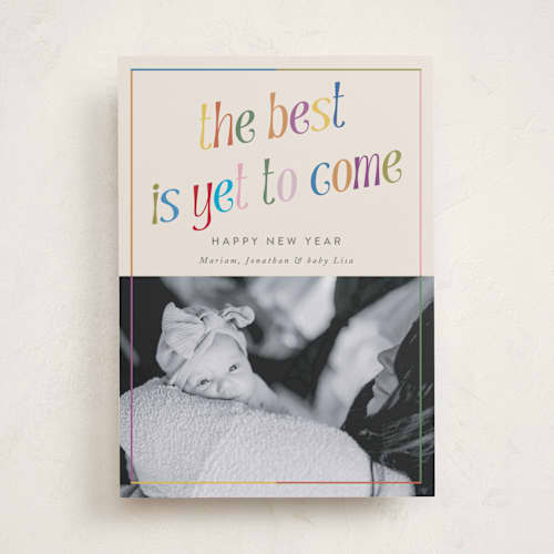 This is a cream new year photo cards with standard by lulu and isabelle called the best printing on recycled smooth signature in standard