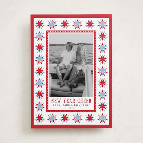 This is a cranberry new year photo cards with standard by Erika Firm called starlite border printing on recycled smooth signature in standard