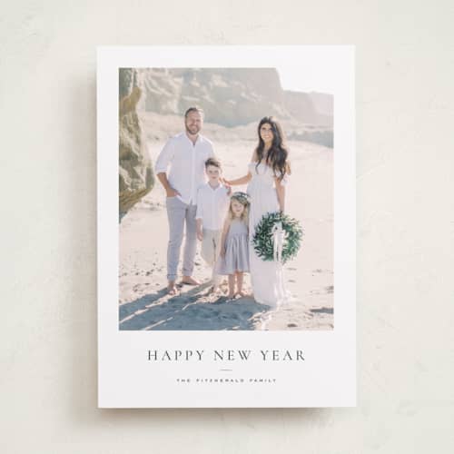 This is a pine new year photo cards with standard by Wildfield Paper Co called daisies printing on recycled smooth signature in standard