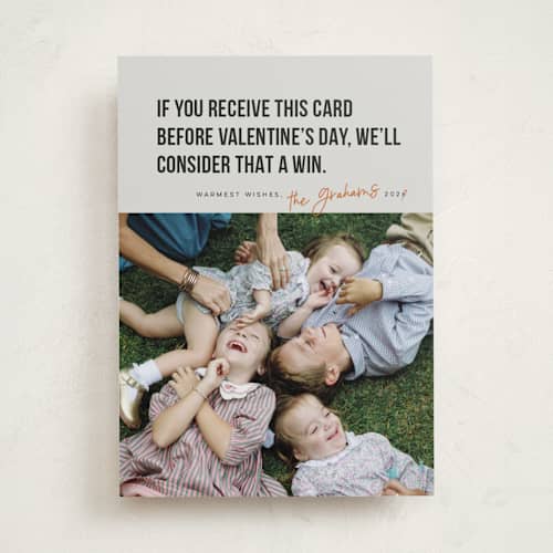 This is a tangerine new year photo cards with standard by Karen Glenn called new year win printing on recycled smooth signature in standard
