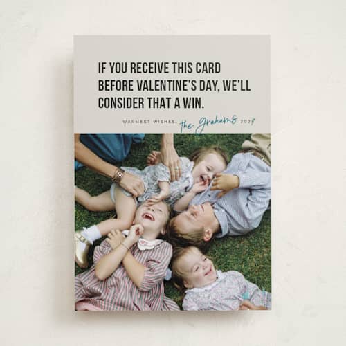 This is a denim new year photo cards with standard by Karen Glenn called new year win printing on recycled smooth signature in standard