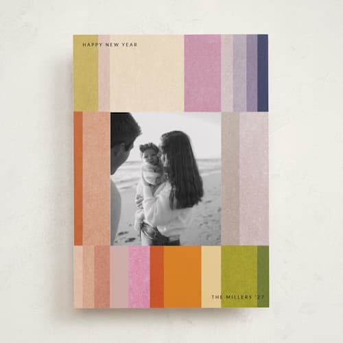 This is a rainbow new year photo cards with standard by Sumak Studio called happy colors printing on recycled smooth signature in standard