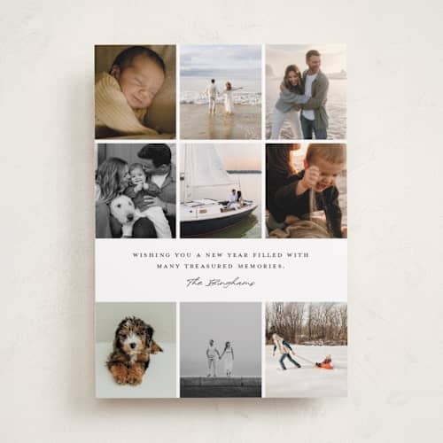 This is a snow new year photo cards with standard by Angela Garrick called treasures printing on recycled smooth signature in standard