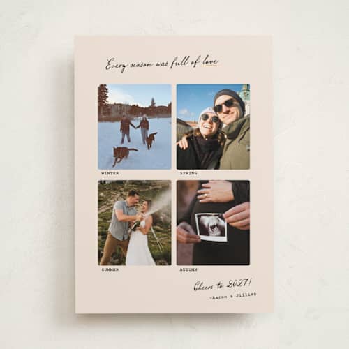 This is a eggnog new year photo cards with standard by Mellary Bitner called every season printing on recycled smooth signature in standard