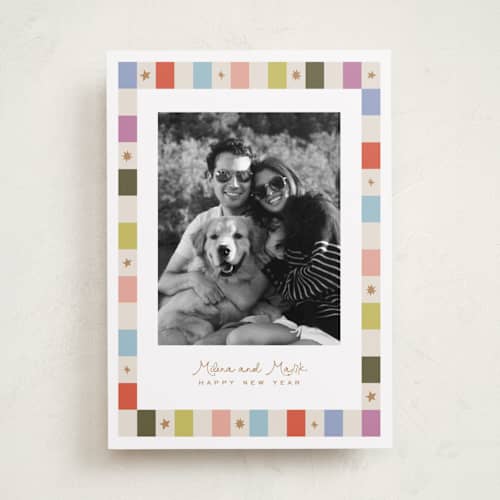 This is a gumdrop new year photo cards with standard by Tamara Hilje called starry tokens printing on recycled smooth signature in standard