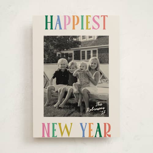 This is a rainbow new year photo cards with standard by Creo Study called bold n bright printing on recycled smooth signature in standard