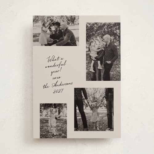 This is a taupe new year photo cards with standard by Lisa McLean called contemporary printing on recycled smooth signature in standard
