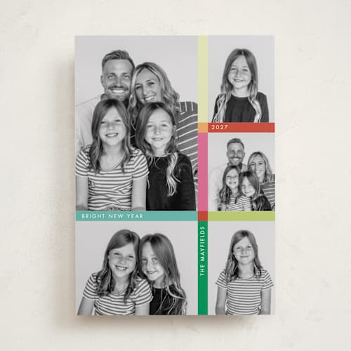 This is a gumdrop new year photo cards with standard by Morgan Kendall called color coded printing on recycled smooth signature in standard