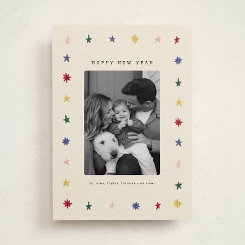 This is a eggnog new year photo cards with standard by Amy Kross called ernestine printing on recycled smooth signature in standard