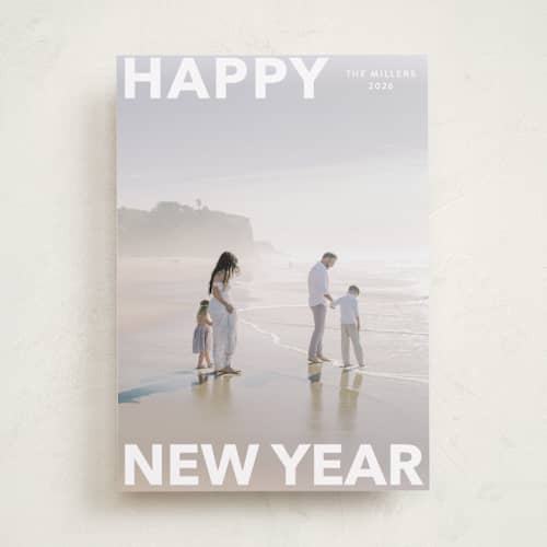 This is a cloud new year photo cards with standard by Angela Thompson called modern type printing on recycled smooth signature in standard