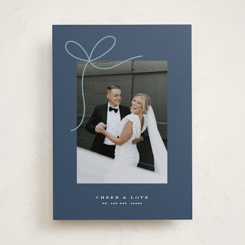 This is a blue spruce new year photo cards with standard by Yuliya Evseeva called little bow printing on recycled smooth signature in standard