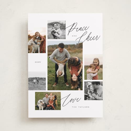 This is a penguin new year photo cards with standard by Michelle Taylor called scattered gallery printing on recycled smooth signature in standard