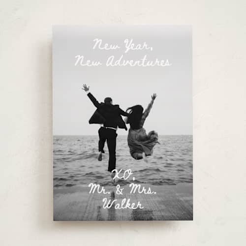 This is a winter new year photo cards with standard by Alethea and Ruth called new adventure xo's printing on recycled smooth signature in standard