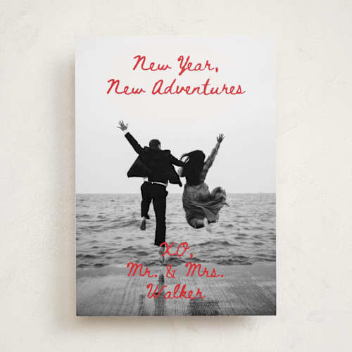 This is a holly berry new year photo cards with standard by Alethea and Ruth called new adventure xo's printing on recycled smooth signature in standard