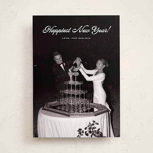 This is a oatmilk new year photo cards with standard by Carolyn MacLaren called vintage feeling printing on recycled smooth signature in standard