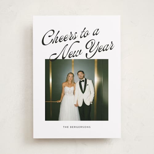 This is a tie new year photo cards with standard by Itsy Belle Studio called cheers to a new year printing on recycled smooth signature in standard