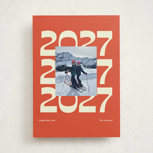 This is a tangerine new year photo cards with standard by Olivia Faye Co called minimal 2026 printing on recycled smooth signature in standard