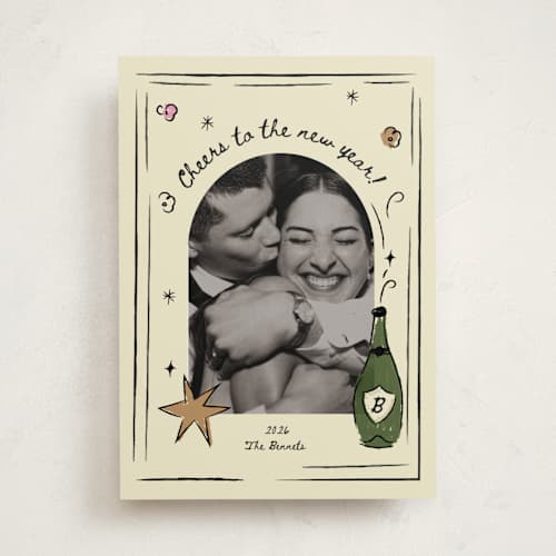 This is a champagne new year photo cards with standard by Helena Vitto called drunk in love printing on recycled smooth signature in standard