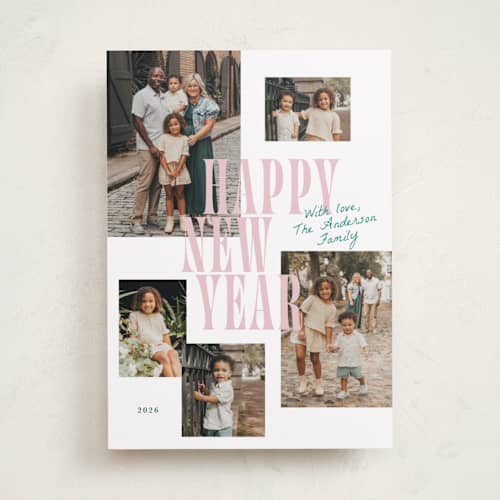 This is a bubblegum new year photo cards with standard by Cass Loh called modern collage printing on recycled smooth signature in standard