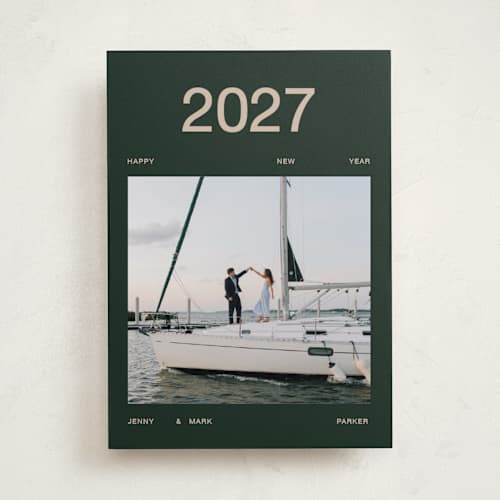 This is a evergreen new year photo cards with standard by Kelly Watkins called major printing on recycled smooth signature in standard