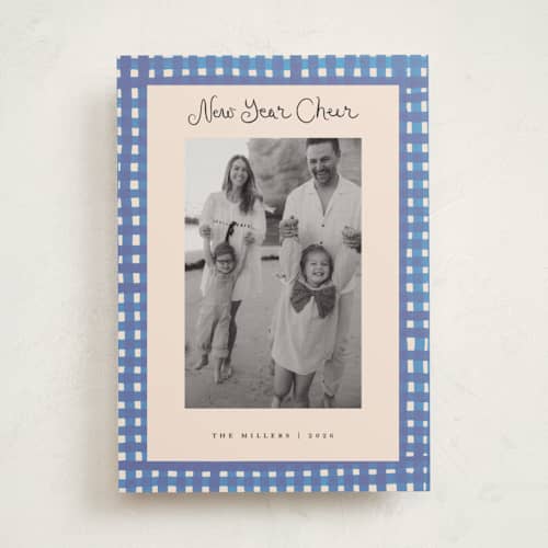 This is a ocean new year photo cards with standard by Teju Reval called bold gingham printing on recycled smooth signature in standard