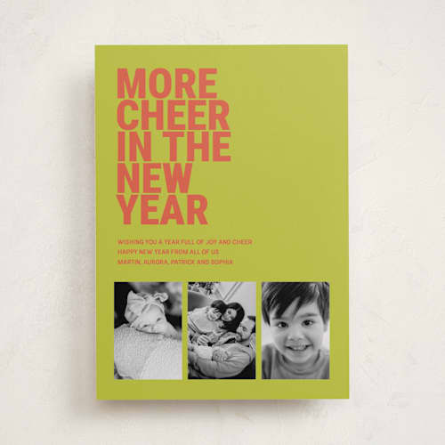This is a citrus new year photo cards with standard by Ashlee Townsend called more cheer printing on recycled smooth signature in standard