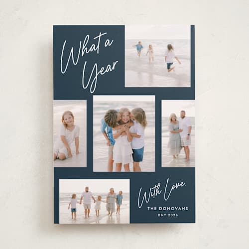 This is a lake new year photo cards with standard by Stacey Meacham called simply scripted printing on recycled smooth signature in standard