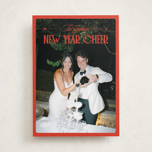 This is a peppermint new year photo cards with standard by Jenna Holcomb called bright and cheery printing on recycled smooth signature in standard