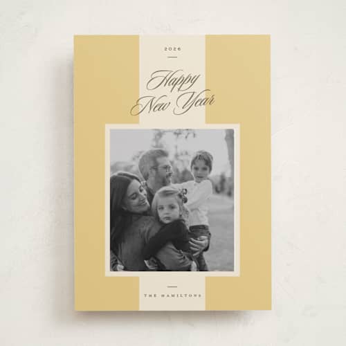 This is a sunshine new year photo cards with standard by Blustery August called beach umbrella printing on recycled smooth signature in standard