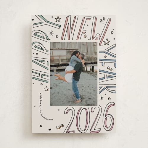 This is a pastel new year photo cards with standard by letterfix called all fun printing on recycled smooth signature in standard