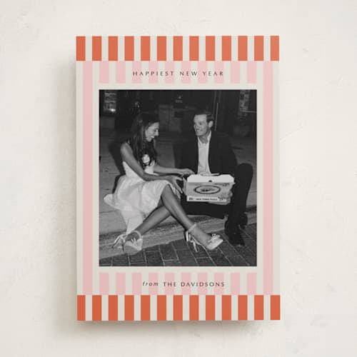 This is a orangesicle new year photo cards with standard by Jackie Crawford called modern double stripe frame printing on recycled smooth signature in standard