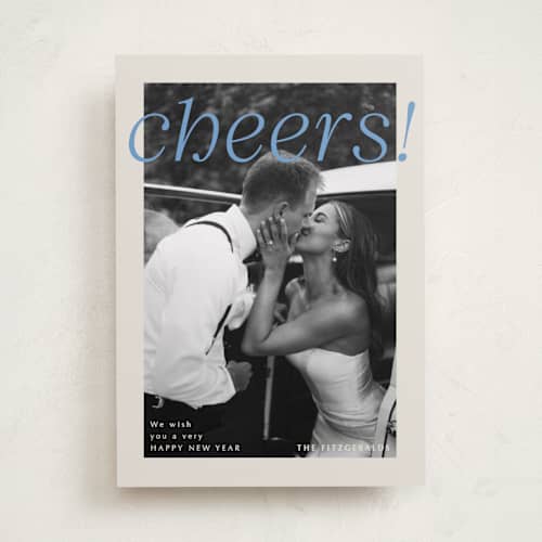 This is a sky new year photo cards with standard by Jackie Crawford called modern headliner printing on recycled smooth signature in standard