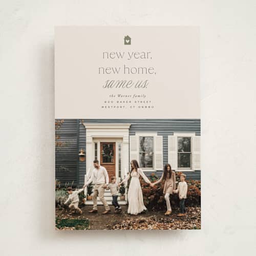 This is a sage new year photo cards with standard by Everett Paper Goods called new but same printing on recycled smooth signature in standard