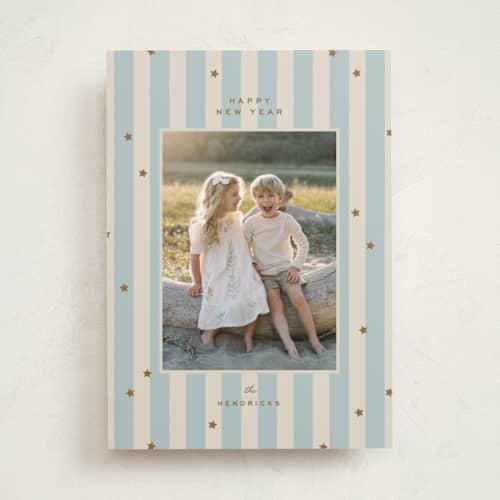This is a frost new year photo cards with standard by Ellen Schlegelmilch called stars & stripes printing on recycled smooth signature in standard