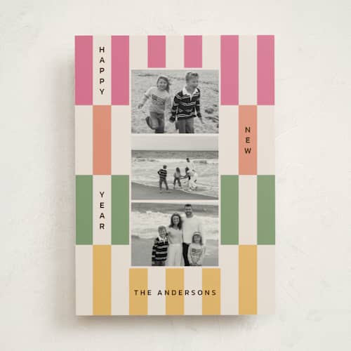 This is a spring new year photo cards with standard by Bethan called abstract stripe printing on recycled smooth signature in standard