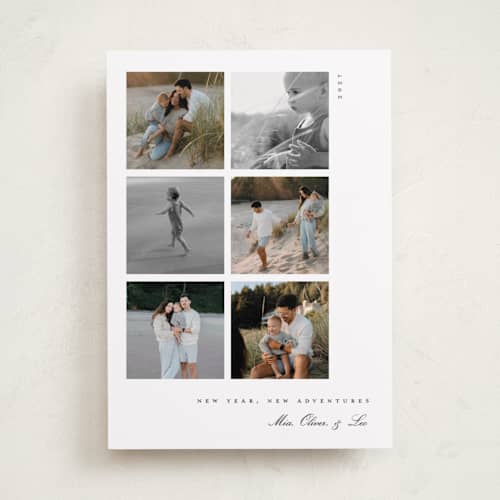 This is a snow new year photo cards with standard by Morgan Kendall called window pane printing on recycled smooth signature in standard