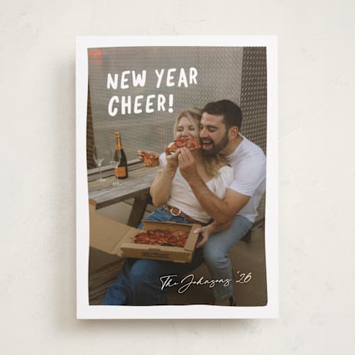 This is a cotton new year photo cards with standard by Meggy Masters called casual cheers printing on recycled smooth signature in standard