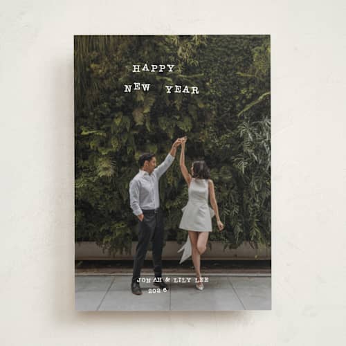 This is a winter new year photo cards with standard by Kelly Watkins called typewriter printing on recycled smooth signature in standard