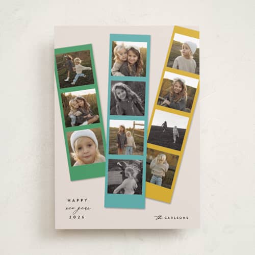 This is a green apple new year photo cards with standard by Maria Alou called candy snaps printing on recycled smooth signature in standard