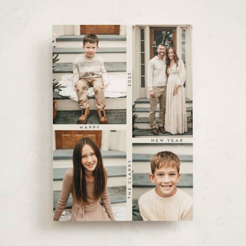This is a ecru new year photo cards with standard by Morgan Kendall called grid printing on recycled smooth signature in standard