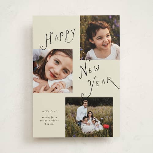 This is a ink new year photo cards with standard by Kelly Watkins called poet printing on recycled smooth signature in standard