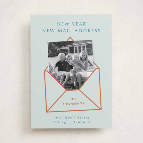 This is a wintermint new year photo cards with standard by lulu and isabelle called new mail address printing on recycled smooth signature in standard