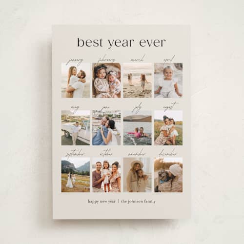 This is a crêpe new year photo cards with standard by Olivia Williams called best year printing on recycled smooth signature in standard