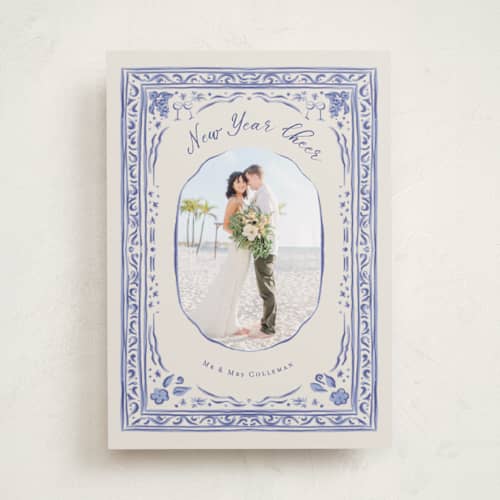 This is a blue jay new year photo cards with standard by Lucrecia Caporale called cheerful frame printing on recycled smooth signature in standard