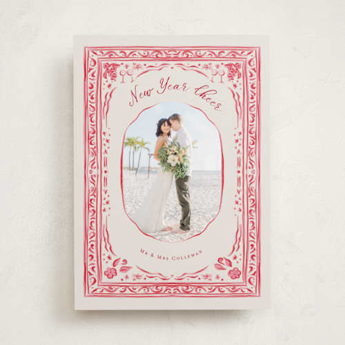 This is a peppermint new year photo cards with standard by Lucrecia Caporale called cheerful frame printing on recycled smooth signature in standard