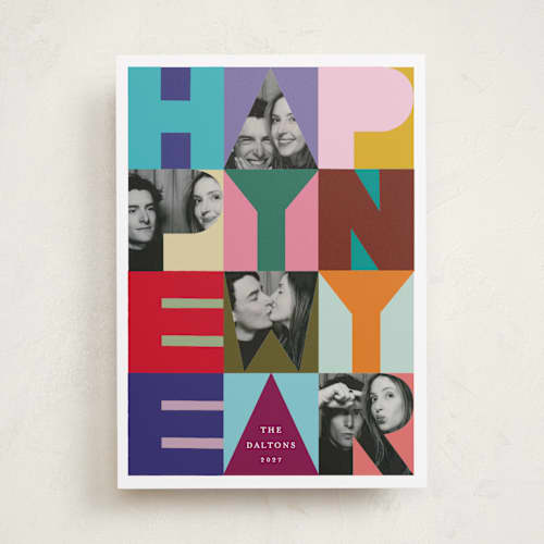 This is a rainbow new year photo cards with standard by lulu and isabelle called pop art new year printing on recycled smooth signature in standard