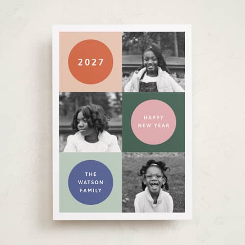 This is a wreath new year photo cards with standard by Kelly Watkins called colorful printing on recycled smooth signature in standard